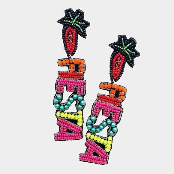 Chili Pepper Fiesta Seed Beaded Earrings - Picture 1 of 5